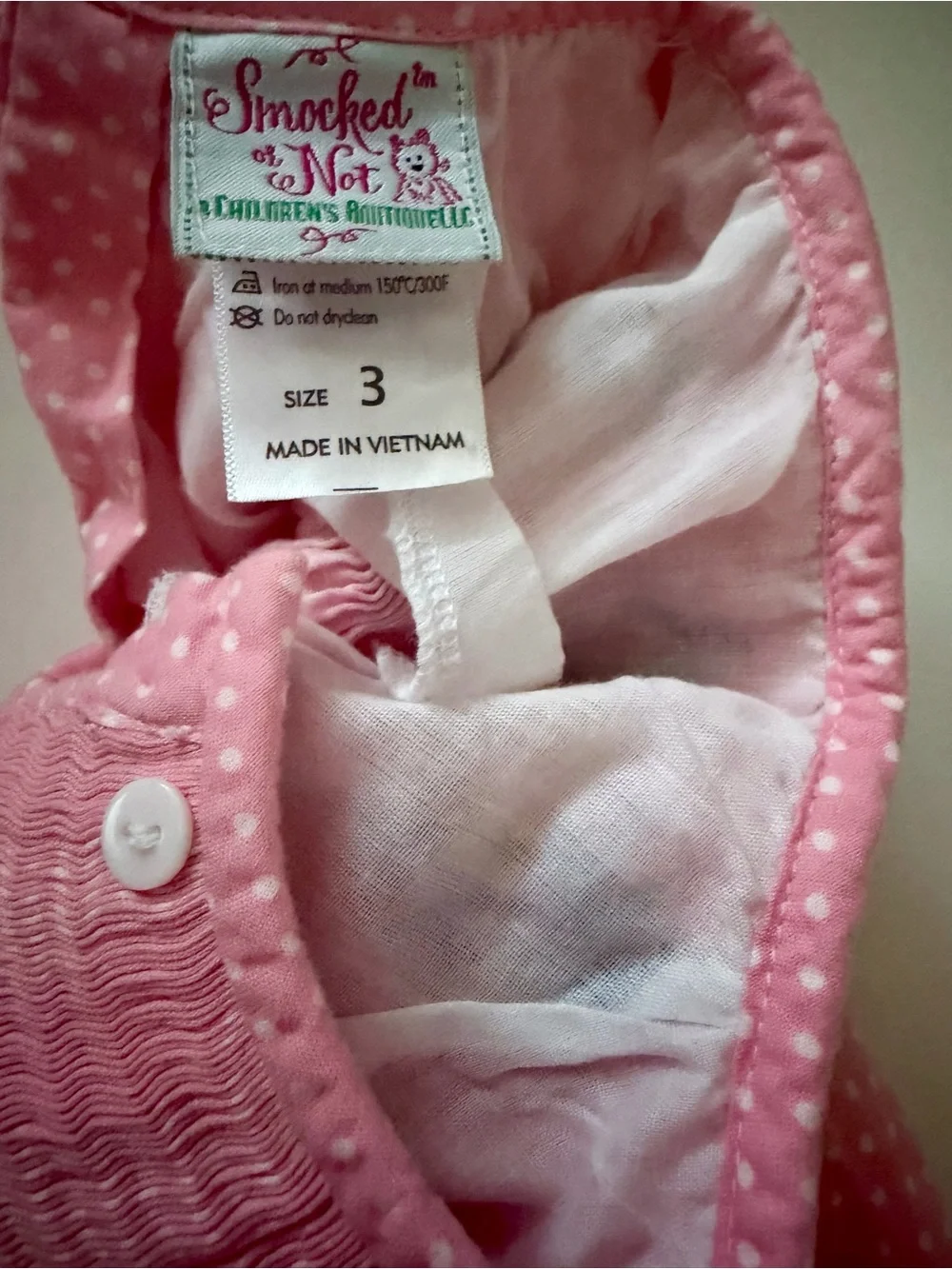 3T Smocked Pink & White Polka Dot Turkey Dress